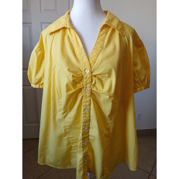 Fashion Bug Womens Blouse Button Short Sleeve Yellow 2X Collared Career Office - Picture 1 of 15